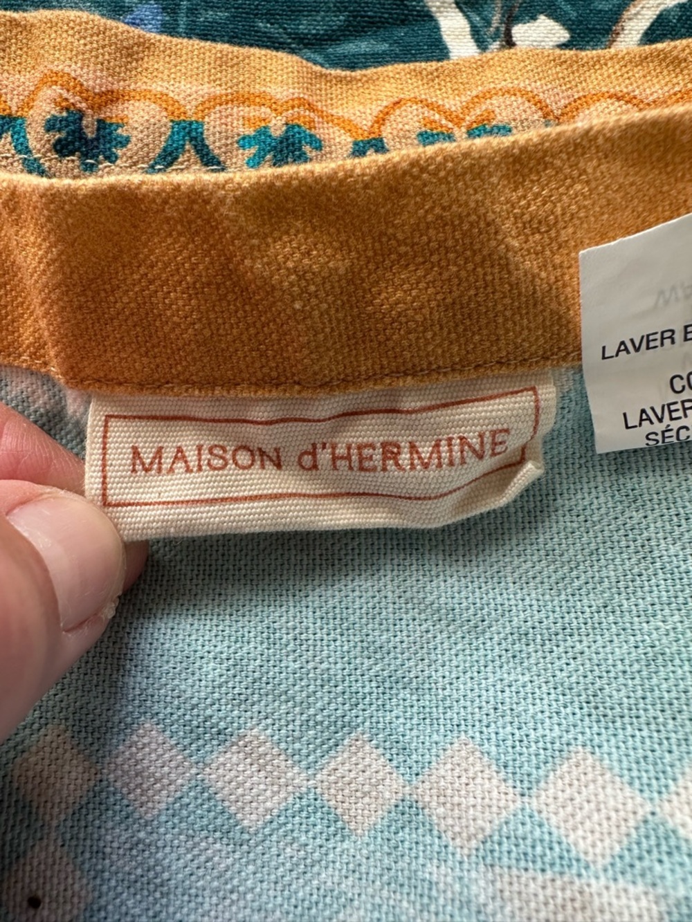 Maison d’Hermine Floral Tablecloth 54” Square Teal Cotton Block Print Boho - Picture 4 of 5